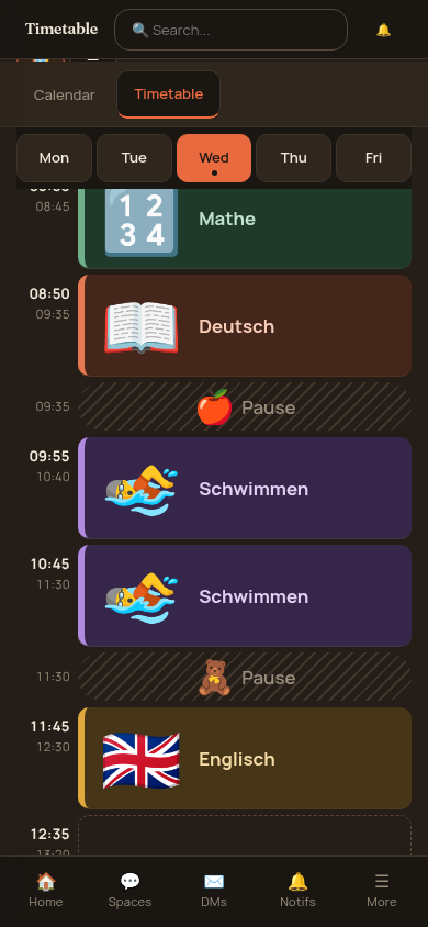 Phone day view in dark mode with picture icons