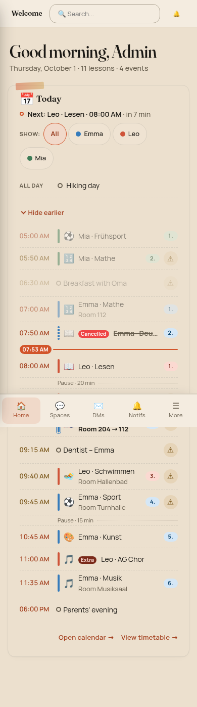 Today card on a phone with the earlier rows expanded